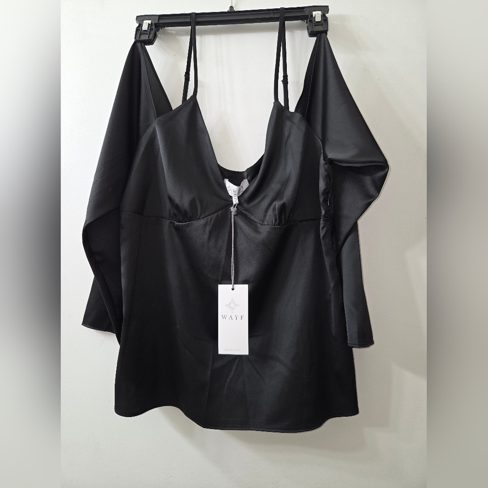 WAYF Elegant Black Satin Blouse